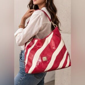 Dooney & Bourke pink and White zebra Striped Shoulder Bag